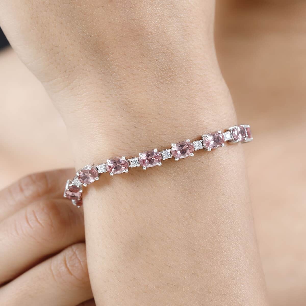 Premium Blush Apatite and Moissanite Bracelet in Platinum Over Sterling Silver (6.50 In) 13.50 ctw image number 2