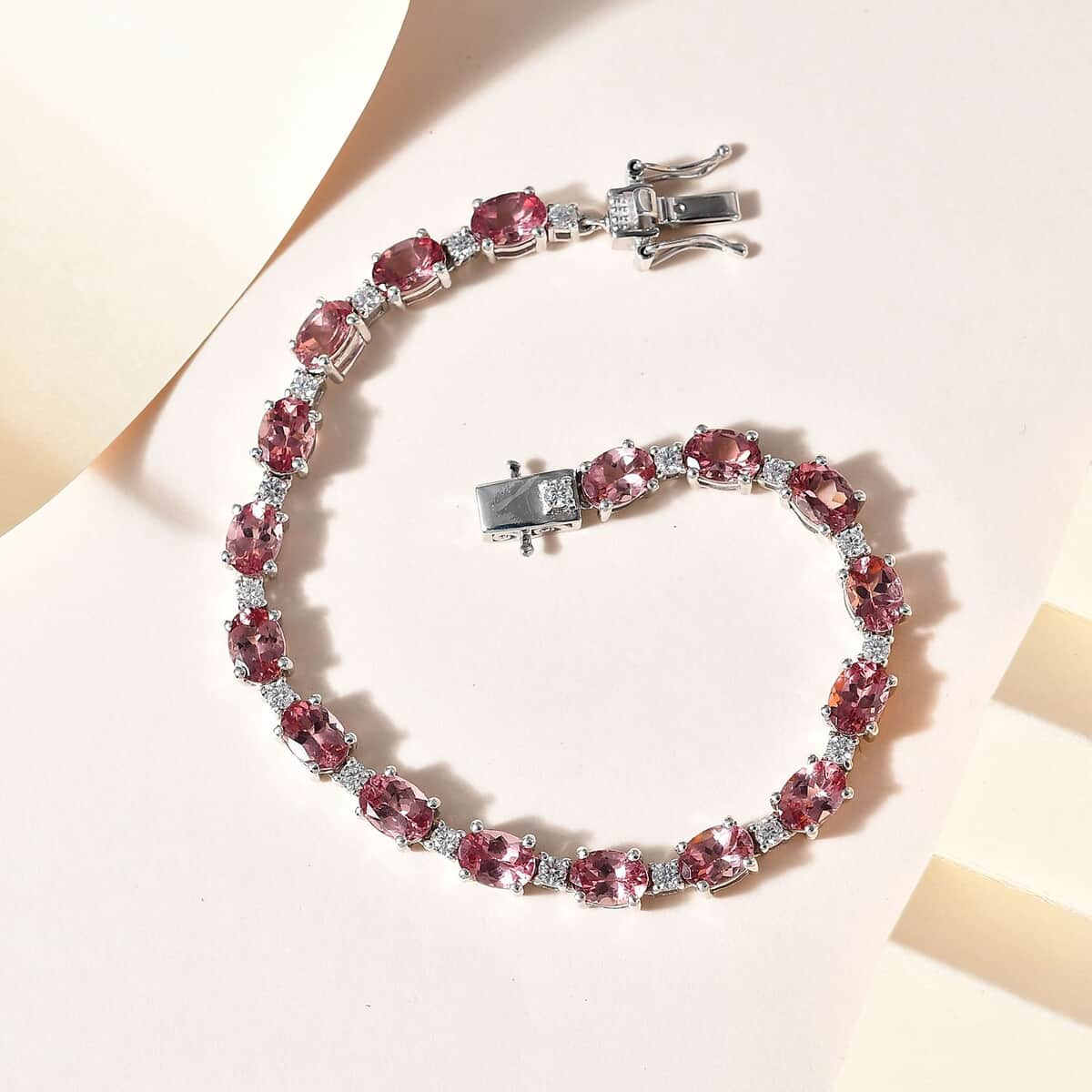 Blush Apatite and Moissanite Bracelet in Platinum Over Sterling Silver (8.00 In) 15.50 ctw image number 1