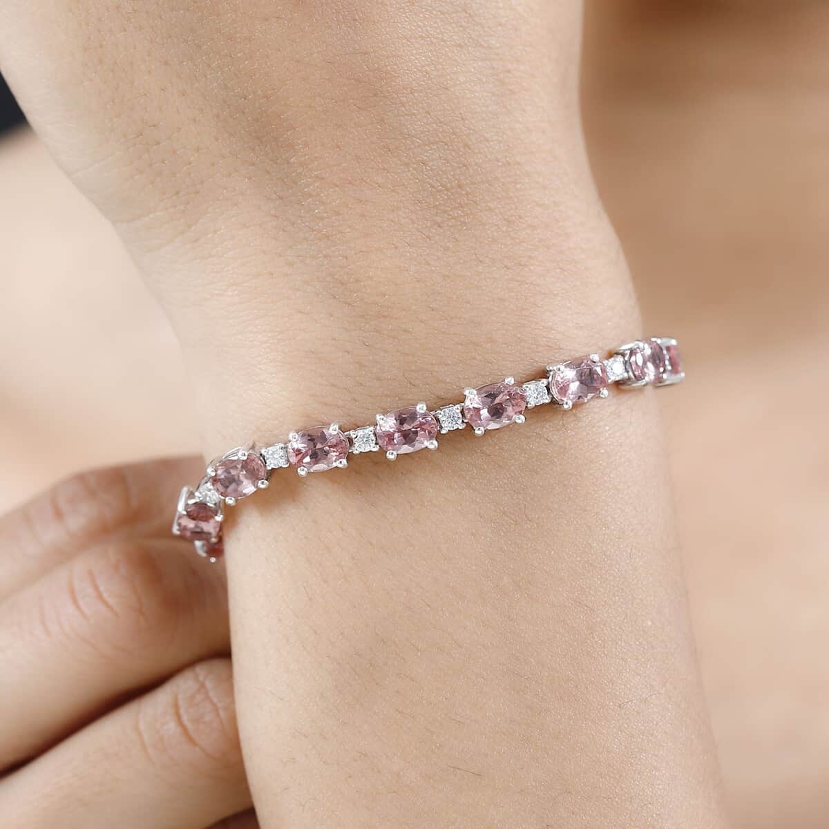 Blush Apatite and Moissanite Bracelet in Platinum Over Sterling Silver (8.00 In) 15.50 ctw image number 2