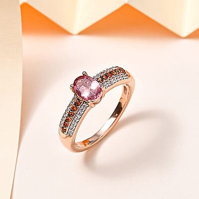 Blush Apatite, Brown and White Zircon Ring in Vermeil Rose Gold Over Sterling Silver (Size 10.0) 1.10 ctw