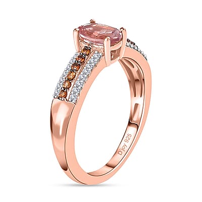 Blush Apatite, Brown and White Zircon Ring in Vermeil Rose Gold Over Sterling Silver (Size 10.0) 1.10 ctw