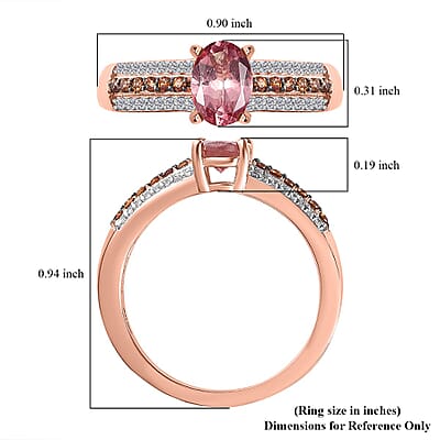 Blush Apatite, Brown and White Zircon Ring in Vermeil Rose Gold Over Sterling Silver (Size 10.0) 1.10 ctw