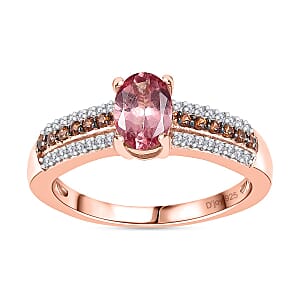 Blush Apatite, Brown and White Zircon Ring in Vermeil Rose Gold Over Sterling Silver (Size 7.0) 1.10 ctw