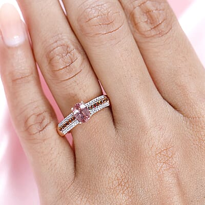 Blush Apatite, Brown and White Zircon Ring in Vermeil Rose Gold Over Sterling Silver (Size 7.0) 1.10 ctw