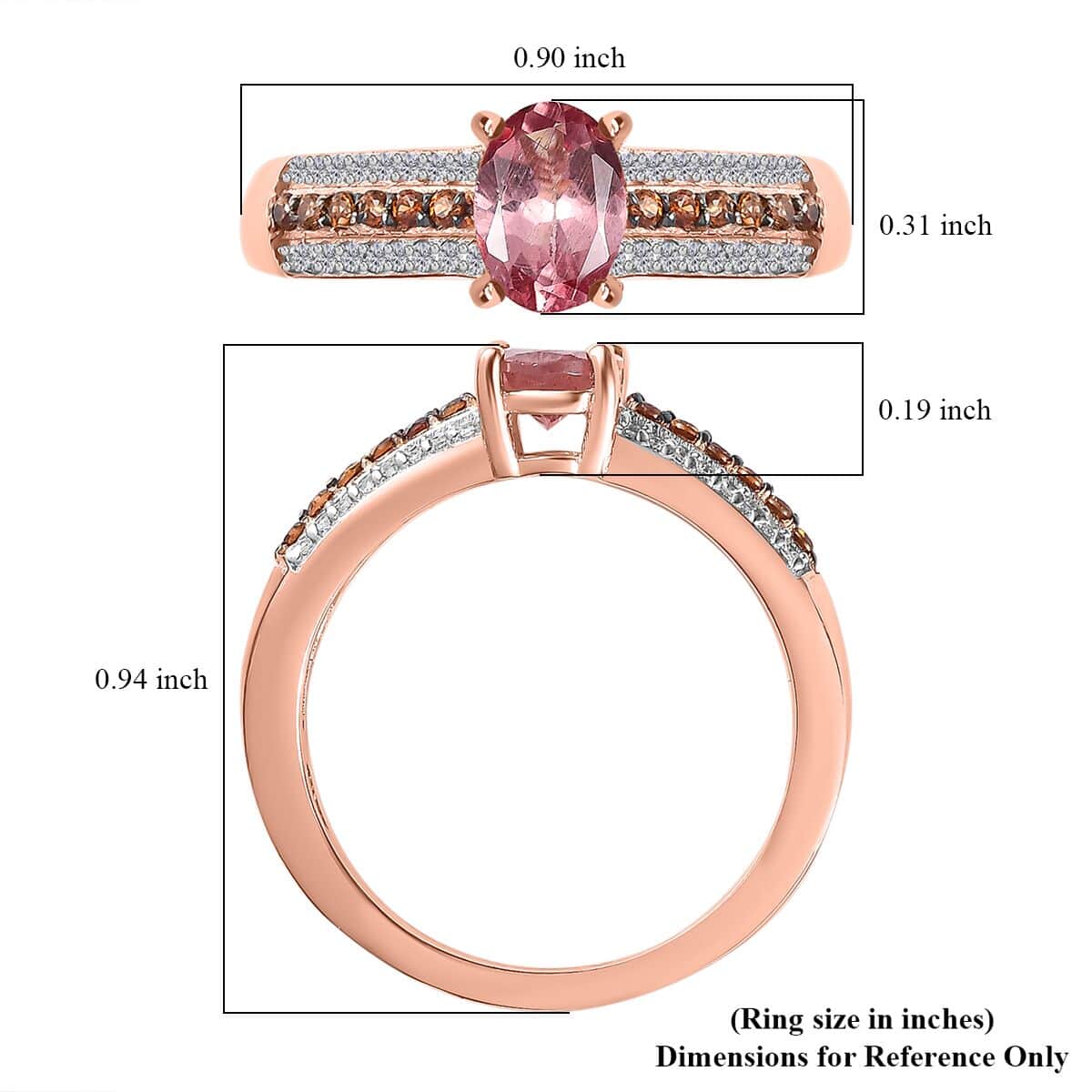 Blush Apatite, Brown and White Zircon Ring in Vermeil Rose Gold Over Sterling Silver (Size 7.0) 1.10 ctw image number 5