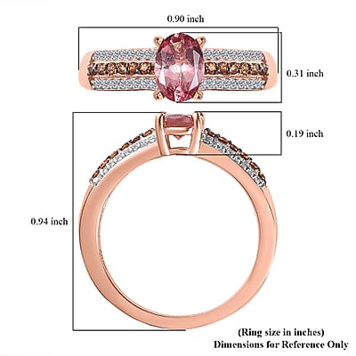 Blush Apatite, Brown and White Zircon Ring in Vermeil Rose Gold Over Sterling Silver (Size 7.0) 1.10 ctw