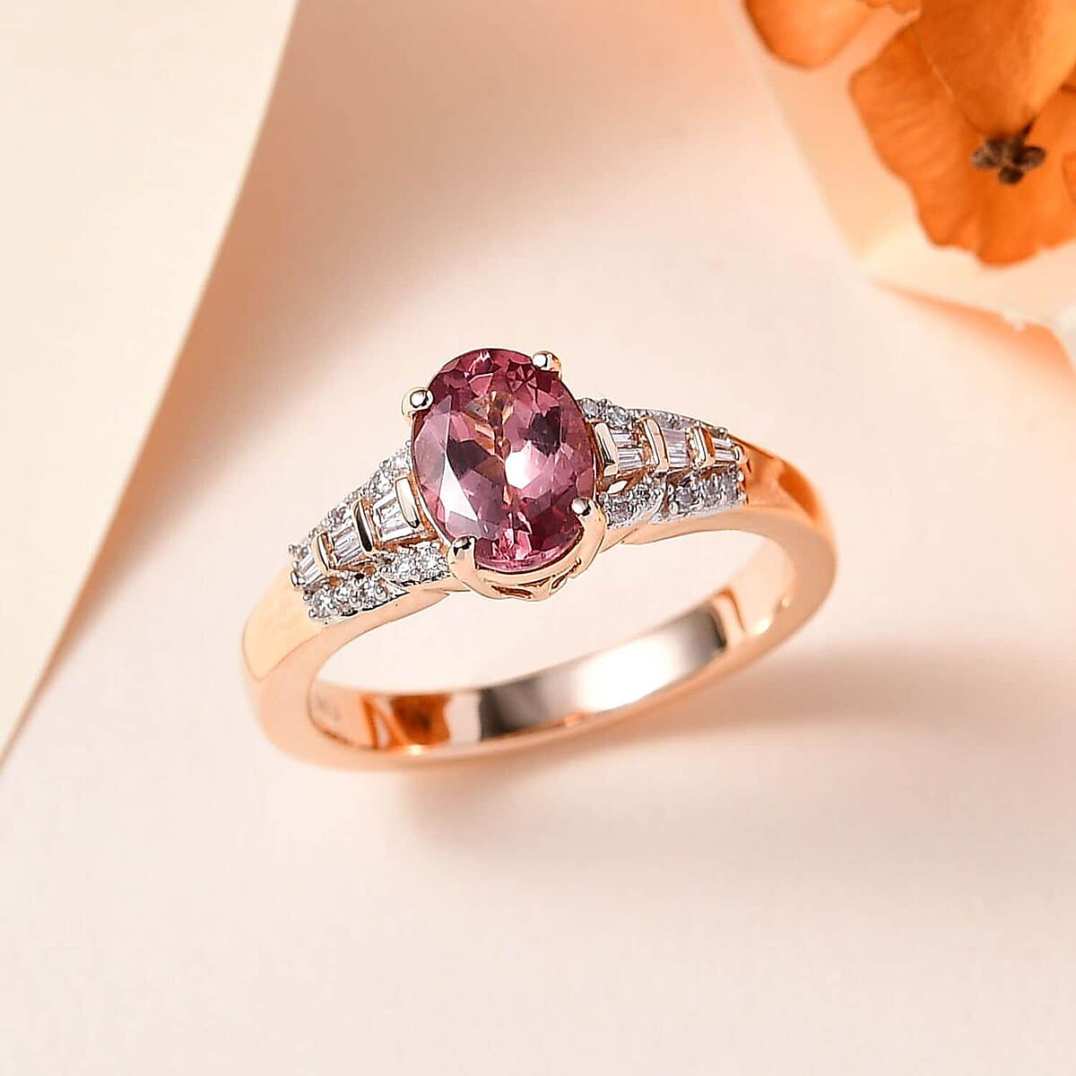 Luxoro 10K Rose Gold Premium Blush Apatite, Diamond (G-H, I2) Ring (Size 5.0) 1.35 ctw image number 1