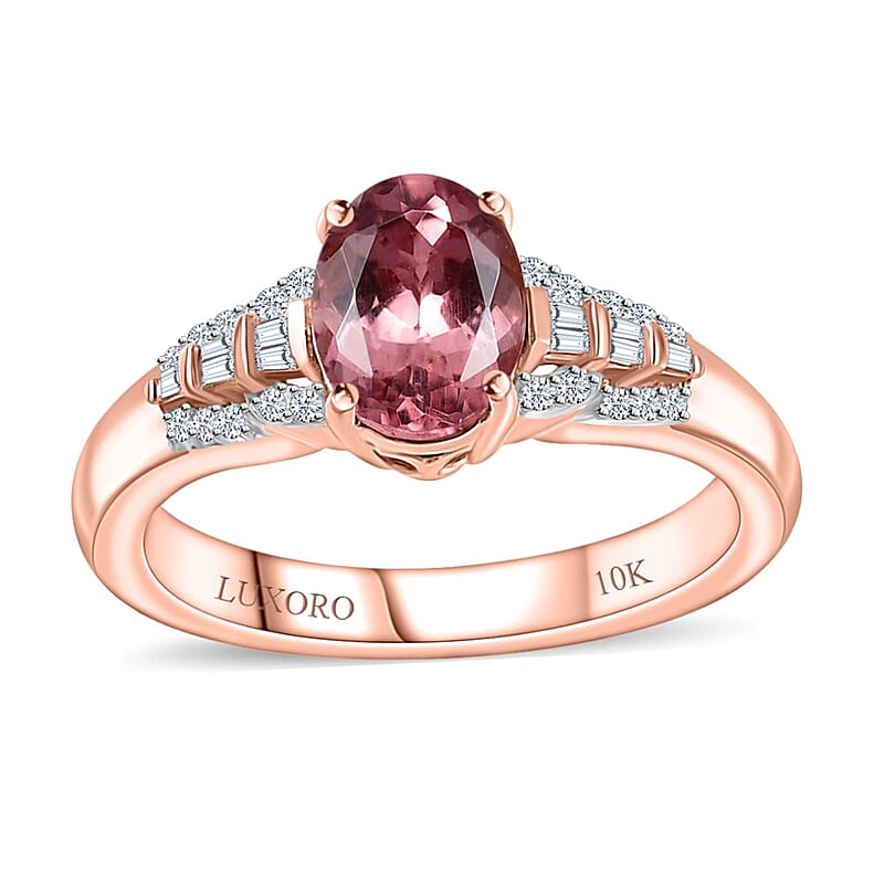 Luxoro 10K Rose Gold Premium Blush Apatite and G-H I2 Diamond Ring (Size 9.0) 1.35 ctw