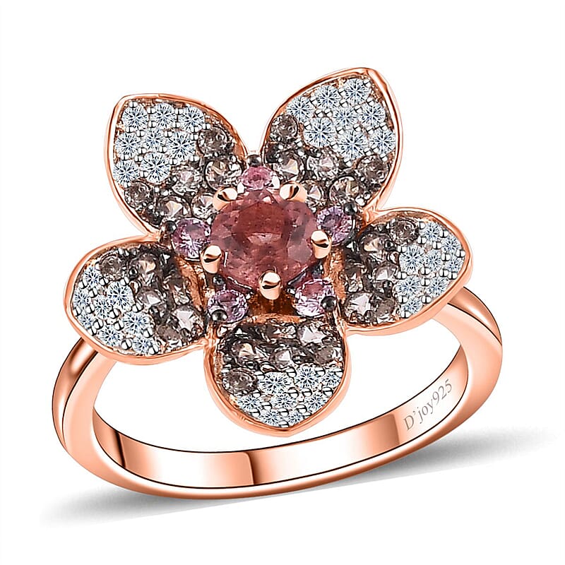 Blush Apatite and Multi Gemstone Floral Ring in Vermeil Rose Gold Over Sterling Silver (Size 10.0) 2.10 ctw