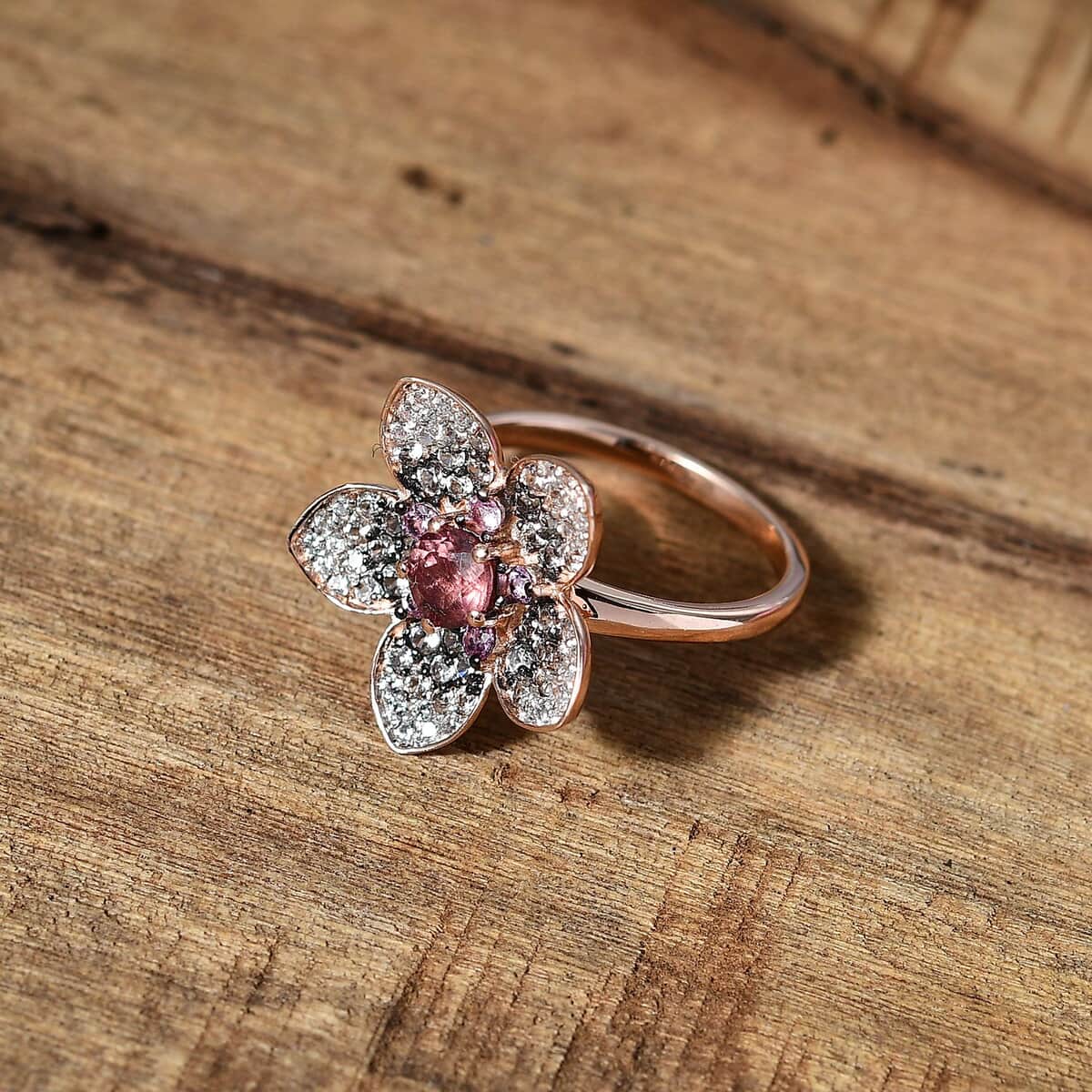 Blush Apatite and Multi Gemstone Floral Ring in Vermeil Rose Gold Over Sterling Silver (Size 10.0) 2.10 ctw image number 1