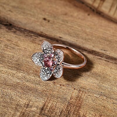 Blush Apatite and Multi Gemstone Floral Ring in Vermeil Rose Gold Over Sterling Silver (Size 10.0) 2.10 ctw