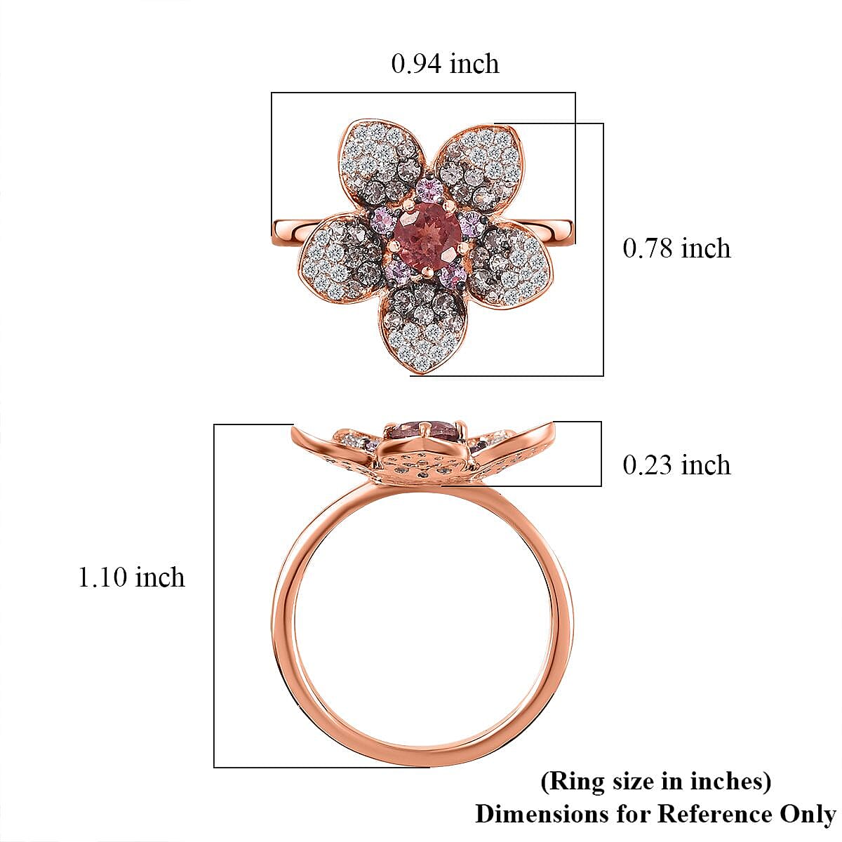 Blush Apatite and Multi Gemstone Floral Ring in Vermeil Rose Gold Over Sterling Silver (Size 10.0) 2.10 ctw