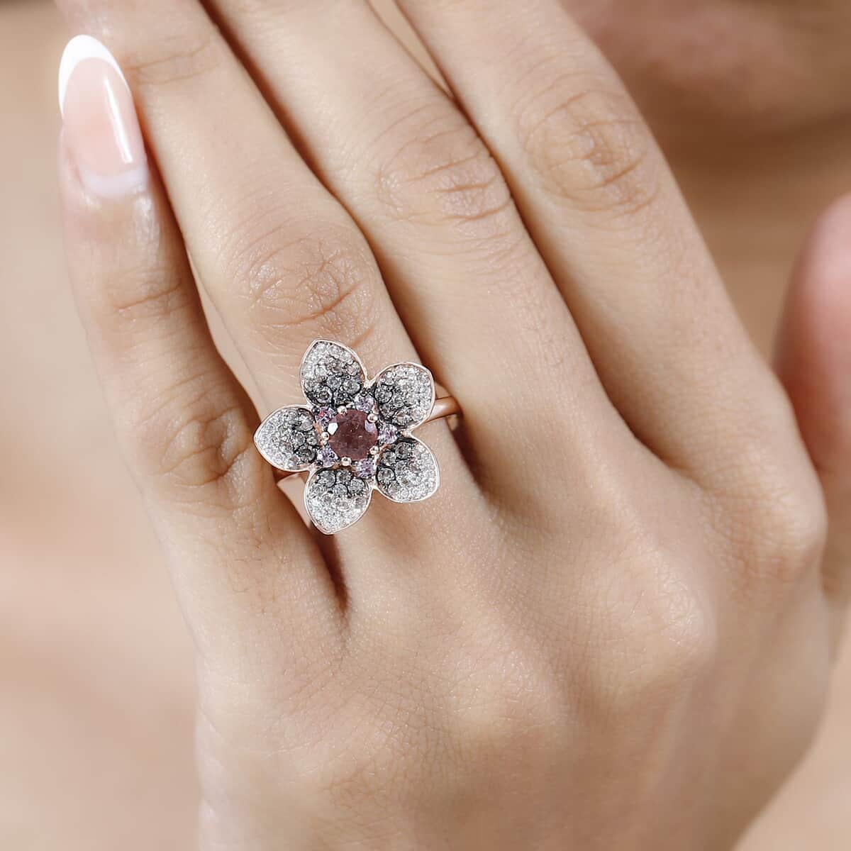 Blush Apatite and Multi Gemstone Floral Ring in Vermeil Rose Gold Over Sterling Silver (Size 5.0) 2.10 ctw image number 2