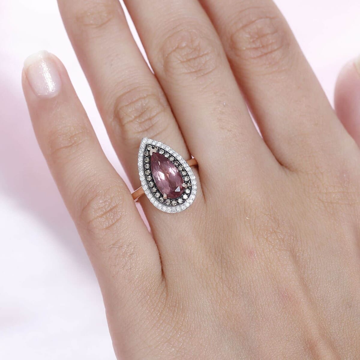 Luxoro 10K Rose Gold Premium Blush Apatite, Natural Champagne and White Diamond (I3) (0.35 cts) Ring (Size 9.5) (4.50 g) 2.40 ctw image number 2