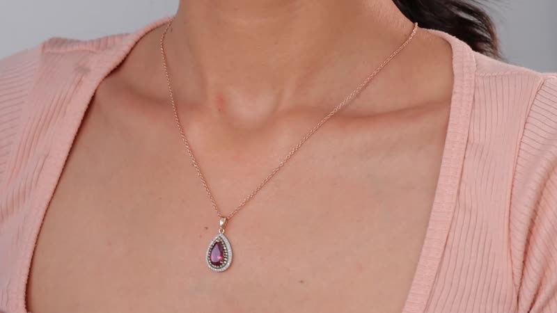 Luxoro 10K Rose Gold Premium Blush Apatite, I3 Natural Champagne and White Diamond Double Halo Pendant without Chain 2.80 ctw