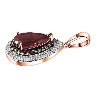 Luxoro 10K Rose Gold Premium Blush Apatite, I3 Natural Champagne and White Diamond Double Halo Pendant without Chain 2.80 ctw