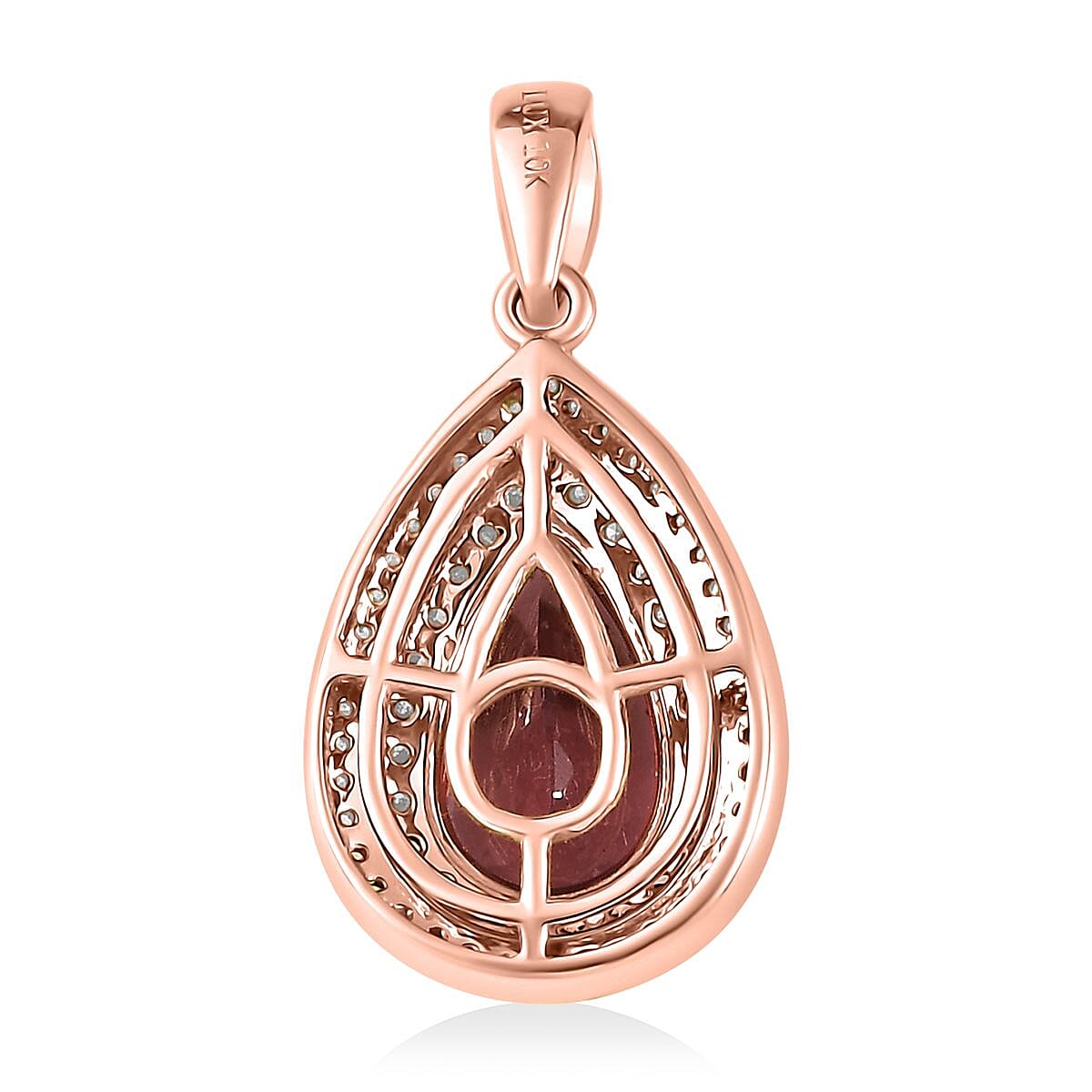 Luxoro 10K Rose Gold Premium Blush Apatite, I3 Natural Champagne and White Diamond Double Halo Pendant without Chain 2.80 ctw