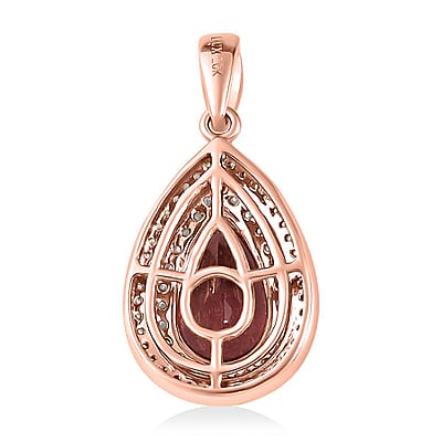 Luxoro 10K Rose Gold Premium Blush Apatite, I3 Natural Champagne and White Diamond Double Halo Pendant without Chain 2.80 ctw