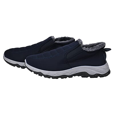 Navy Nylon Sport Shoes with Gray Fur Lining – Size 8-8.5