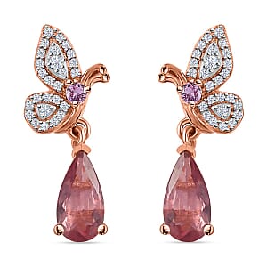 Blush Apatite and Multi Gemstone Dangle Earrings in Vermeil Rose Gold Over Sterling Silver 2.10 ctw