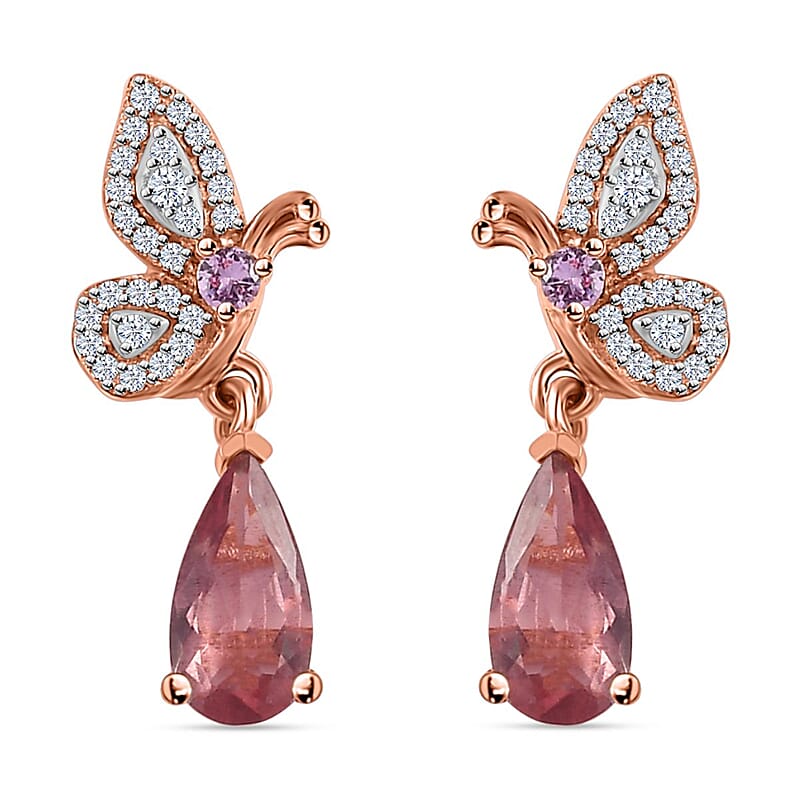 Blush Apatite and Multi Gemstone Dangle Earrings in Vermeil Rose Gold Over Sterling Silver 2.10 ctw