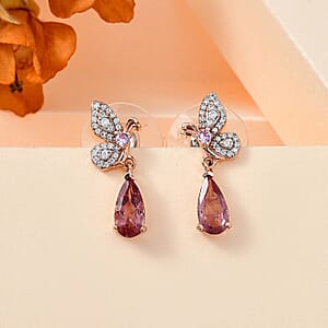 Blush Apatite and Multi Gemstone Dangle Earrings in Vermeil Rose Gold Over Sterling Silver 2.10 ctw