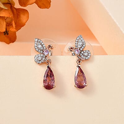 Blush Apatite and Multi Gemstone Dangle Earrings in Vermeil Rose Gold Over Sterling Silver 2.10 ctw