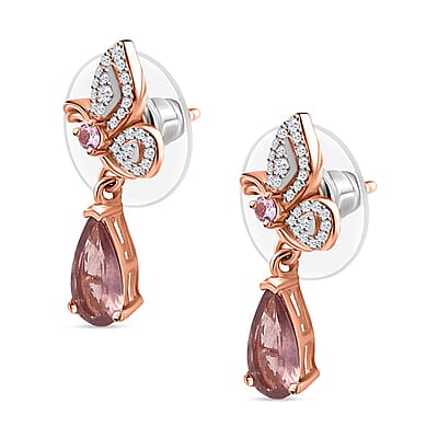 Blush Apatite and Multi Gemstone Dangle Earrings in Vermeil Rose Gold Over Sterling Silver 2.10 ctw