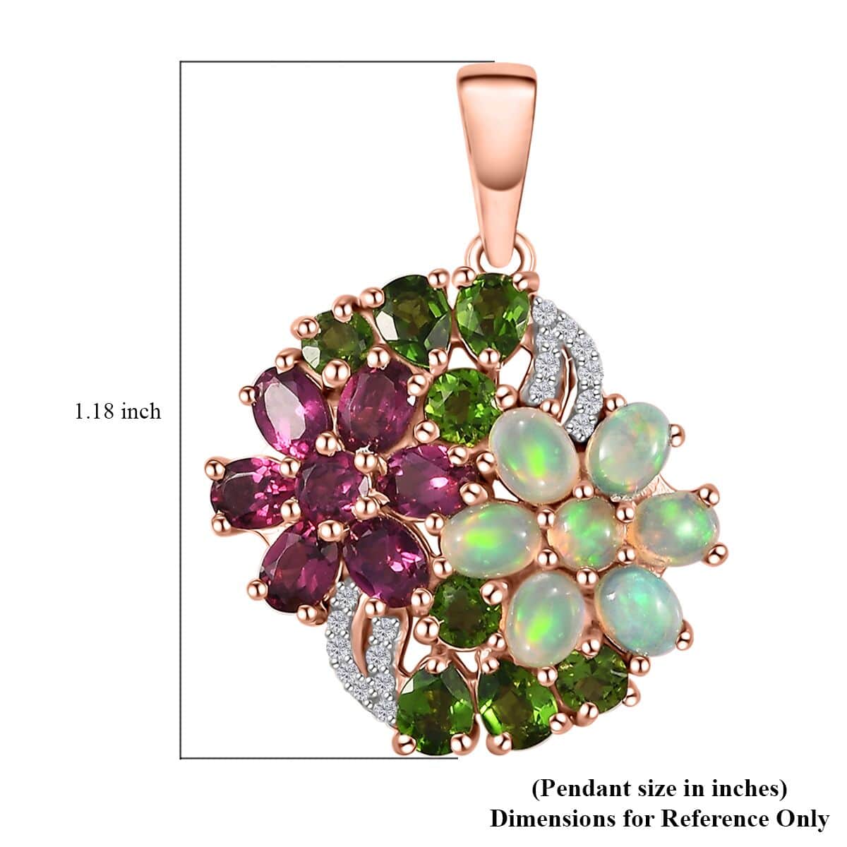 Orissa Rhodolite Garnet and Multi Gemstone Floral Pendant in Vermeil Rose Gold Over Sterling Silver 3.35 ctw image number 5