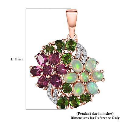 Orissa Rhodolite Garnet and Multi Gemstone Floral Bouquet Pendant in Vermeil Rose Gold Over Sterling Silver 3.35 ctw