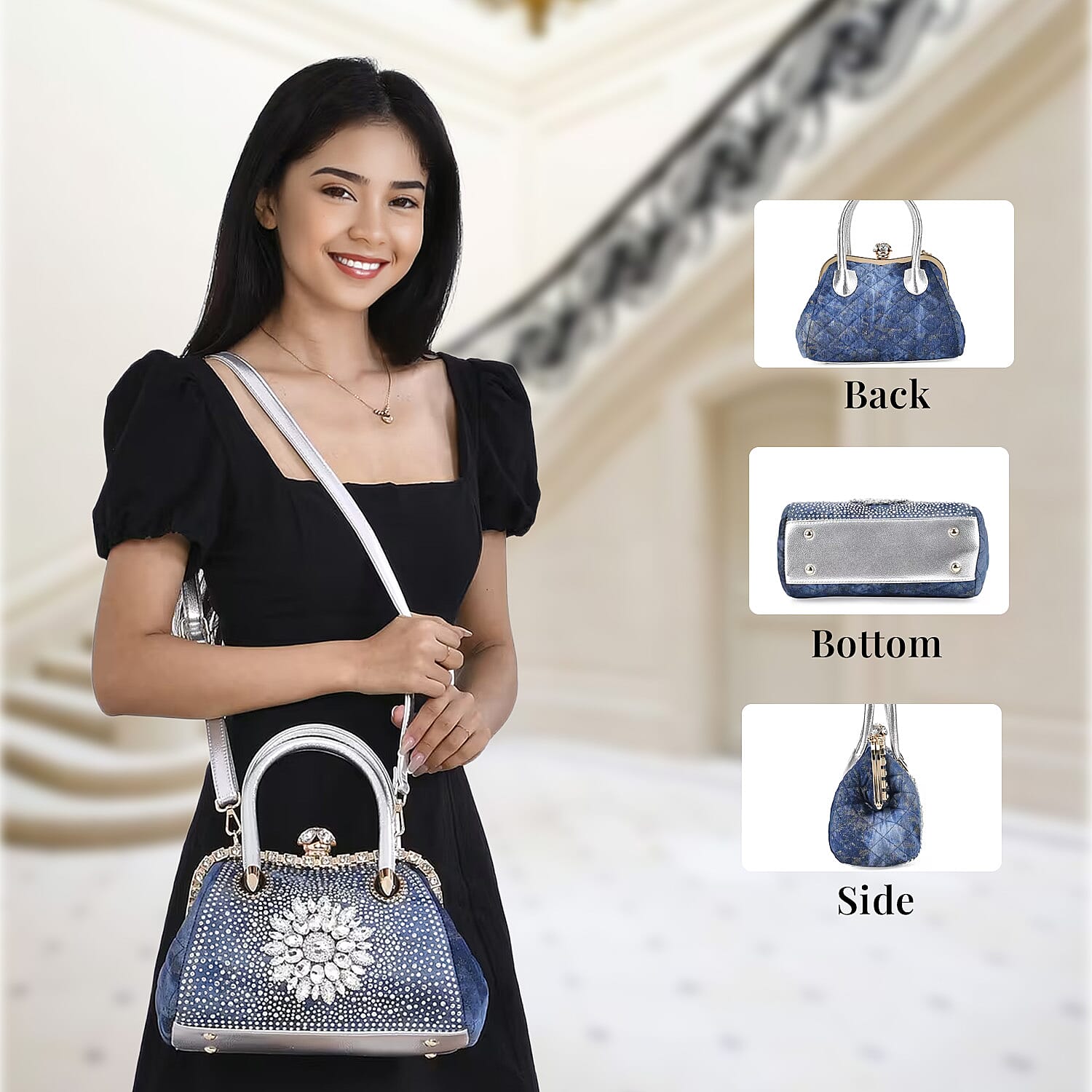 Sparkling Crystal Flower Crossbody Bag