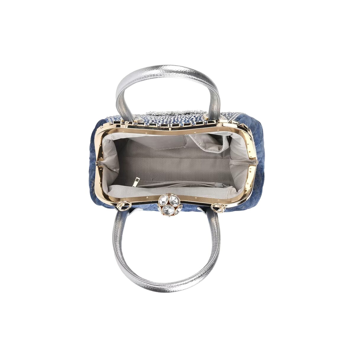 Blue Sparkling Crystal Flower Crossbody Bag (11"x5.5"x7.9") with Handle Drop and Shoulder Strap 47" image number 6