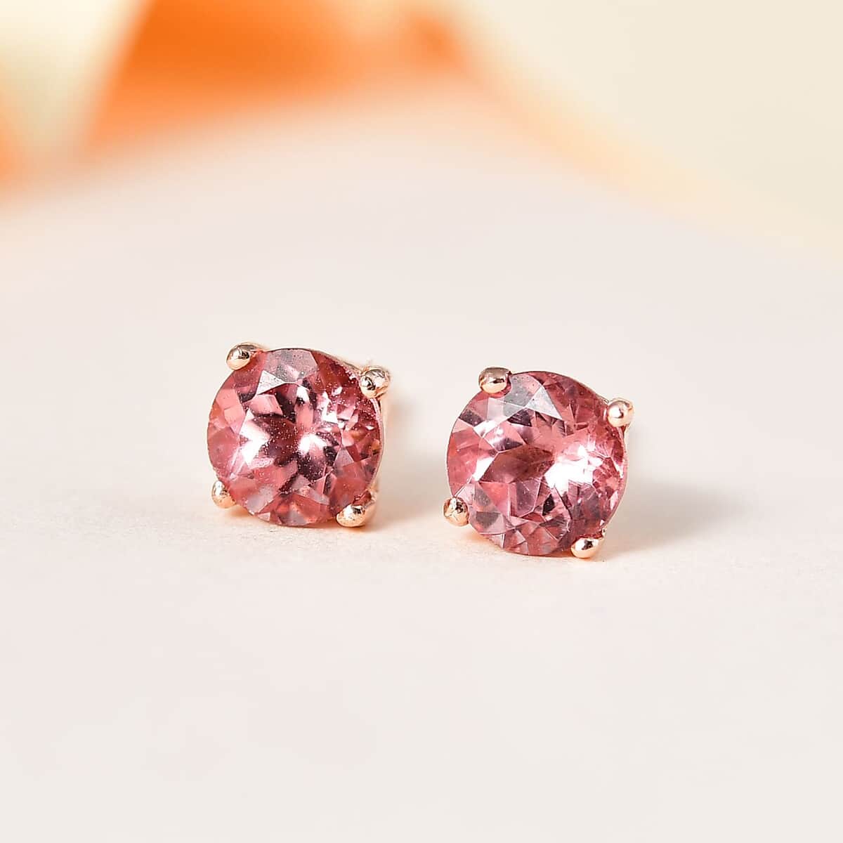 Blush Apatite Solitaire Stud Earrings in Vermeil Rose Gold Over Sterling Silver 1.15 ctw image number 1