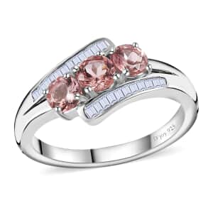 Blush Apatite and Diamond Ring in Platinum Over Sterling Silver (Size 10.0) 1.10 ctw