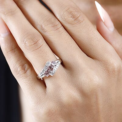 Blush Apatite and Diamond Ring in Platinum Over Sterling Silver (Size 10.0) 1.10 ctw