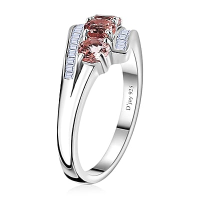 Blush Apatite and Diamond Ring in Platinum Over Sterling Silver (Size 10.0) 1.10 ctw