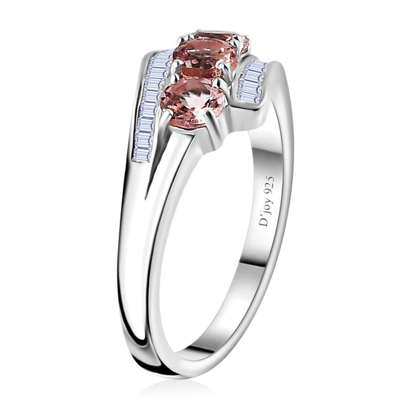 Blush Apatite and Diamond Ring in Platinum Over Sterling Silver (Size 10.0) 1.10 ctw