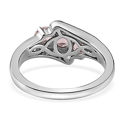 Blush Apatite and Diamond Ring in Platinum Over Sterling Silver (Size 10.0) 1.10 ctw