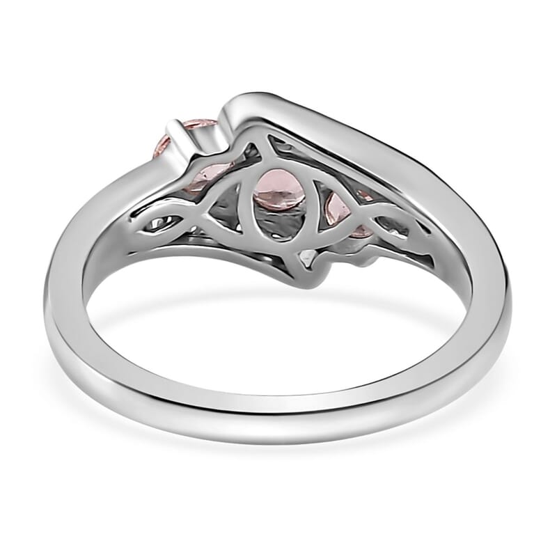 Blush Apatite and Diamond Ring in Platinum Over Sterling Silver (Size 10.0) 1.10 ctw