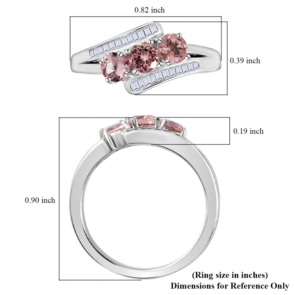 Blush Apatite, Diamond (0.18 cts) Ring in Platinum Over Sterling Silver (Size 7.0) 1.10 ctw image number 5