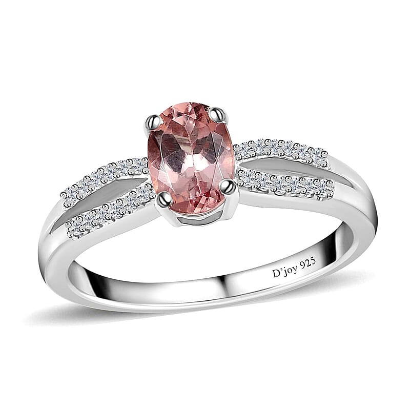 Blush Apatite and Moissanite Ring in Platinum Over Sterling Silver (Size 10.0) 0.90 ctw