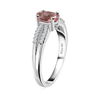 Blush Apatite and Moissanite Ring in Platinum Over Sterling Silver (Size 10.0) 0.90 ctw
