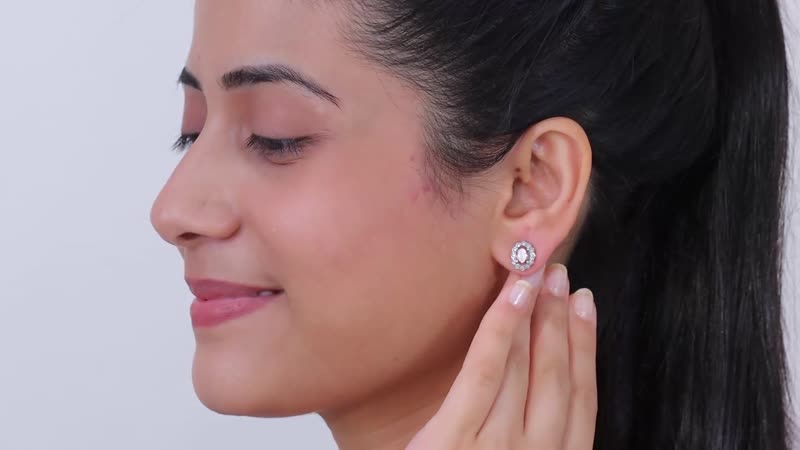 Blush Apatite and Moissanite Halo Stud Earrings in Platinum Over Sterling Silver 1.75 ctw