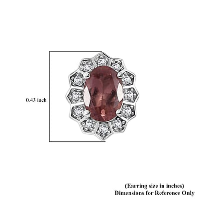 Blush Apatite and Moissanite Halo Stud Earrings in Platinum Over Sterling Silver 1.75 ctw