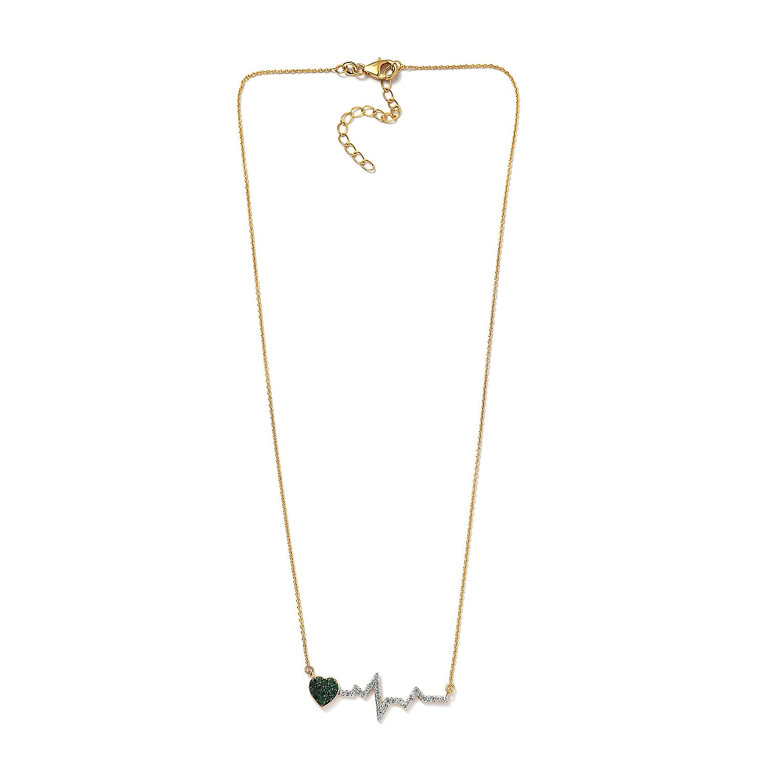 Premium Kagem Zambian Emerald and White Zircon 0.60 ctw Necklace in 18K Vermeil Yellow Gold Over Sterling Silver 20 Inches