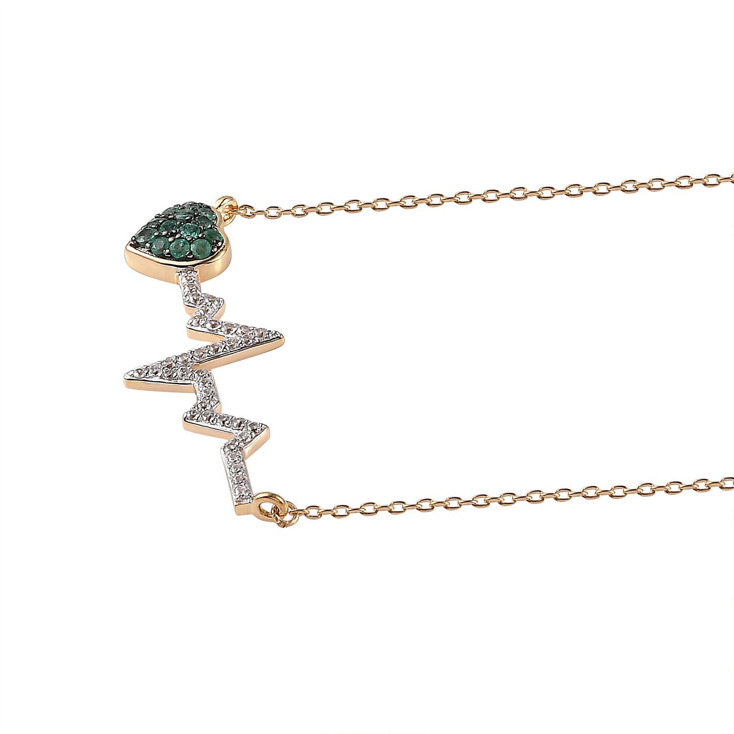 Premium Kagem Zambian Emerald and White Zircon 0.60 ctw Necklace in 18K Vermeil Yellow Gold Over Sterling Silver 20 Inches