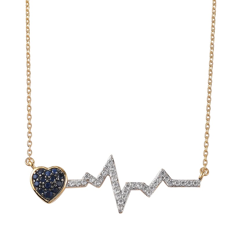 Premium Kanchanaburi Blue Sapphire and White Zircon 0.60 ctw Necklace in 18K Vermeil Yellow Gold Over Sterling Silver 20 Inches