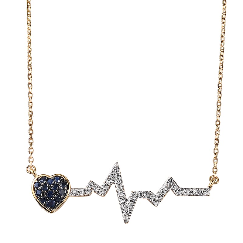 Premium Kanchanaburi Blue Sapphire and White Zircon 0.60 ctw Necklace in 18K Vermeil Yellow Gold Over Sterling Silver 20 Inches