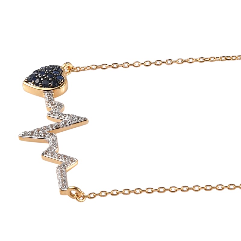 Premium Kanchanaburi Blue Sapphire and White Zircon 0.60 ctw Necklace in 18K Vermeil Yellow Gold Over Sterling Silver 20 Inches