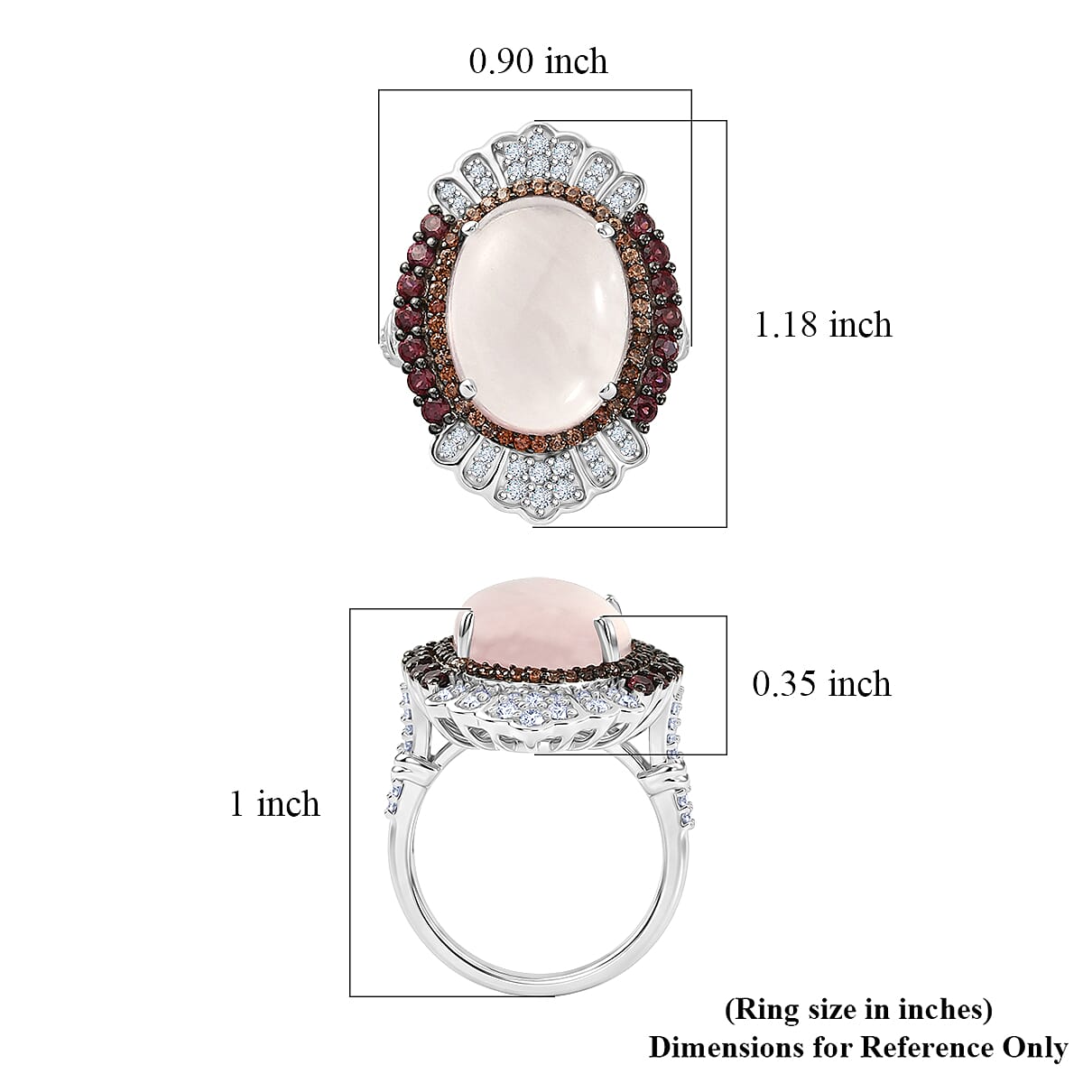 Galilea Rose Quartz and Multi Gemstone 11.10 ctw Ring in Rhodium Over Sterling Silver (Size 7.0)
